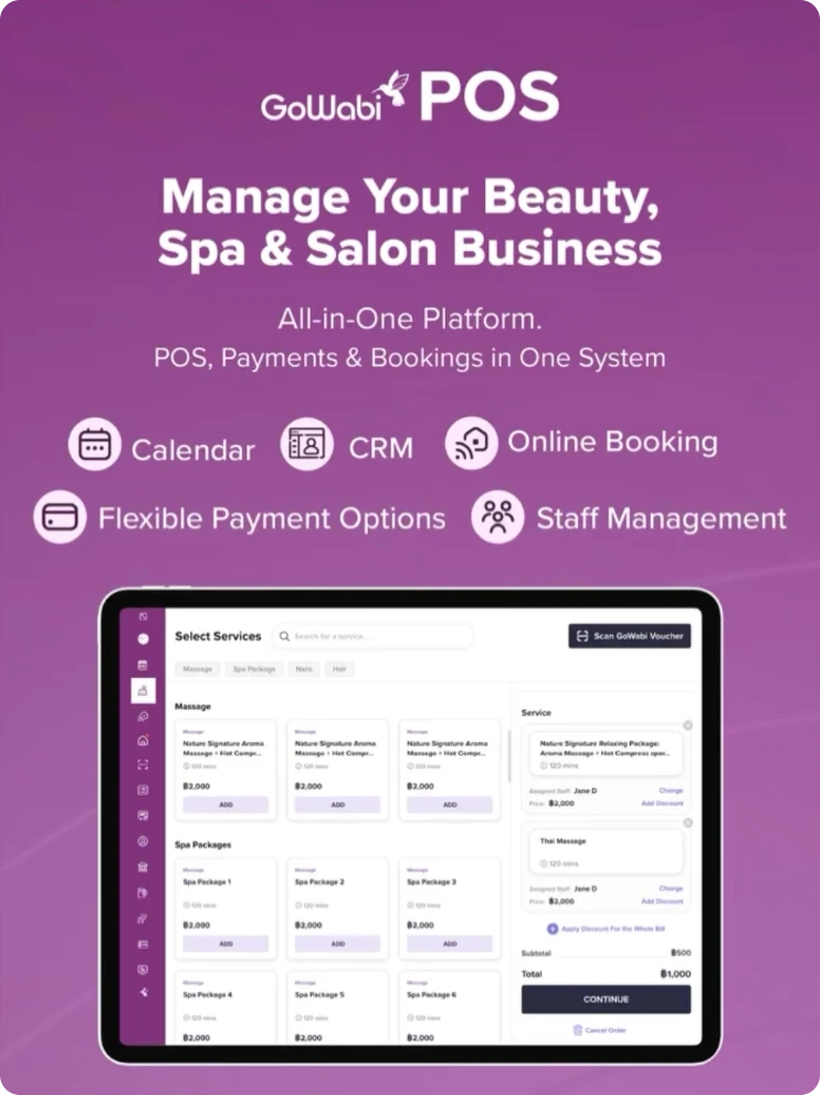 GoWabi POS on tablet: manage your beauty, spa and salon business