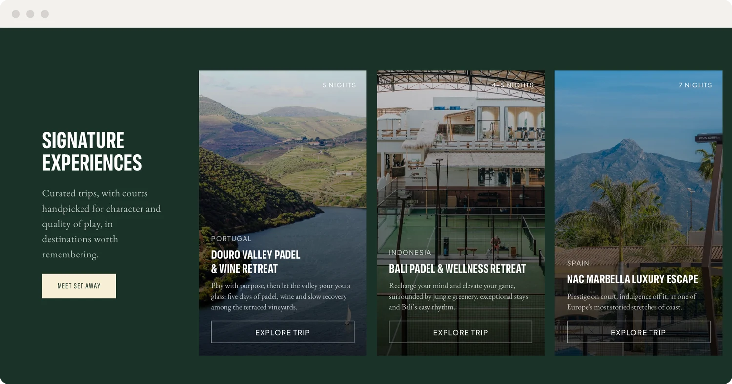 SET signature experiences with padel retreats in Portugal, Indonesia, Spain and Thailand